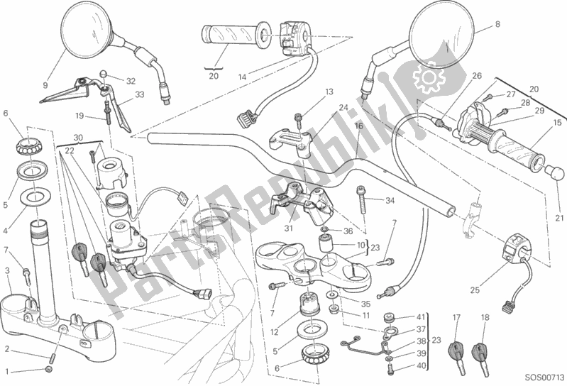 All parts for the Handlebar of the Ducati Monster 796 Anniversary USA 2013